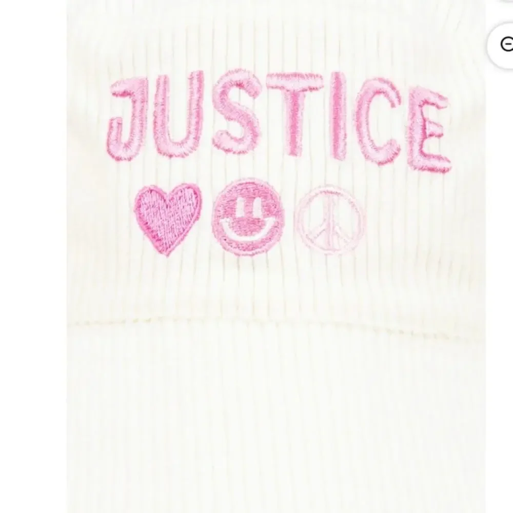Justice Girls Bucket Style Hat White Corduroy Pink Embroidery‎ New with Tags